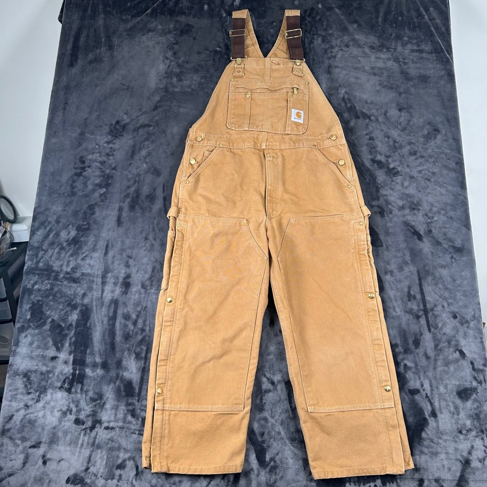 Carhartt Bib Overalls Mens 36x30 Brown R37-BRN Duck Double Knee Workwear
